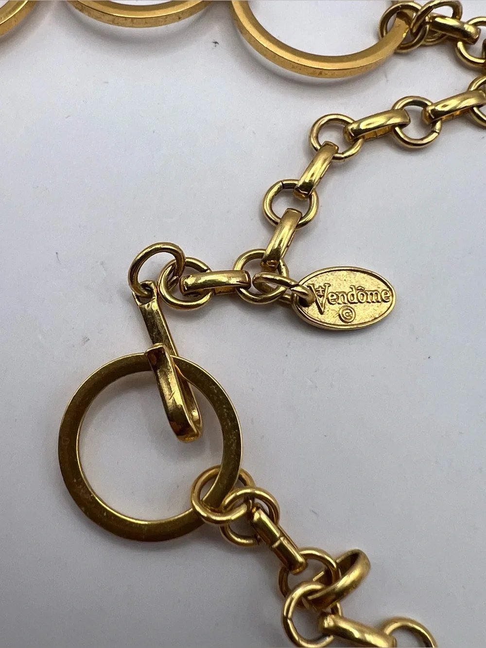 Vintage Vendome Gold Tone Rings Bib Collar Statement Necklace